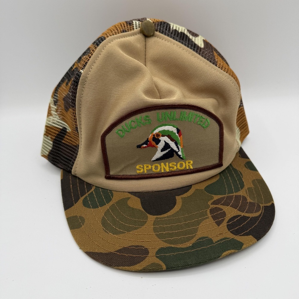 Vintage Ducks Unlimited Hat Cap Snap Back One Size Camo Trucker Patch Mens 80s
